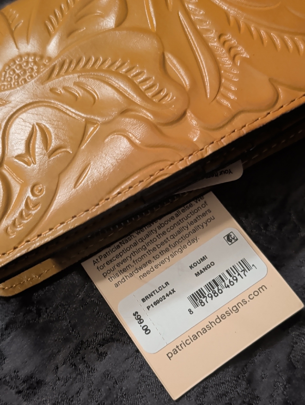Patricia Nash Koumi Burnished Tooled Leather Zip Around Wallet in Mango - Picture 2 of 16